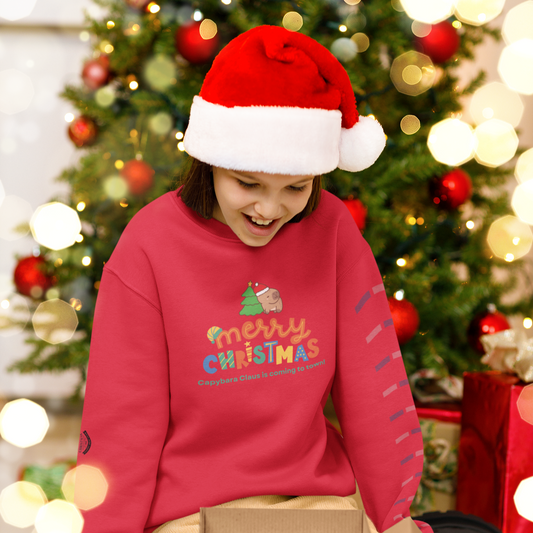 Kids Crewneck Sweatshirt Capybara Christmas Merry Capybara Claus Is Coming To Town - Kids and Adults Sizes Available