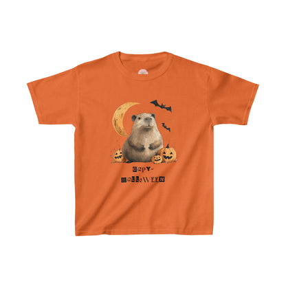 Funny Halloween Capybara T-Shirt, featuring capybara and pumpkin design. For casual wear or costume parties. Available for both adults and kids. Matching outfit for family. Made using 100% US cotton, super comfy, unisex cut design